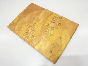 未使用品　地紙に花亀甲・流水模様織り出し　名古屋帯